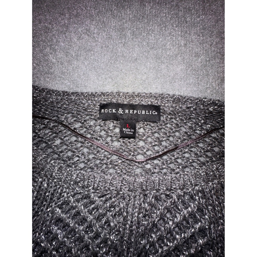 Rock & Republic Women Metallic Charcoal Gray Open Knit High Low Sweater Large - Picture 6 of 10